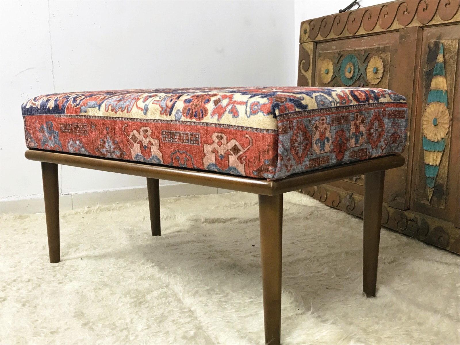 Handmade Kilim Upholstered Ottoman Footstool Piano Entryway Bedroom Bench