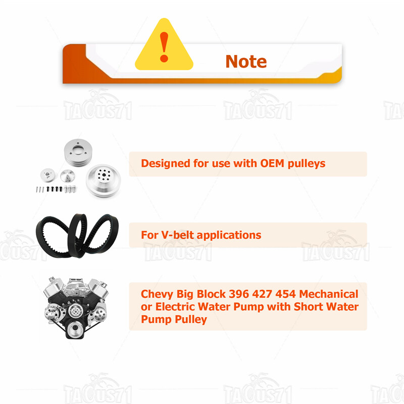 Pulley Kit For Big Block Chevy Short Water Pump 396 427 454 w/Alternator Bracket