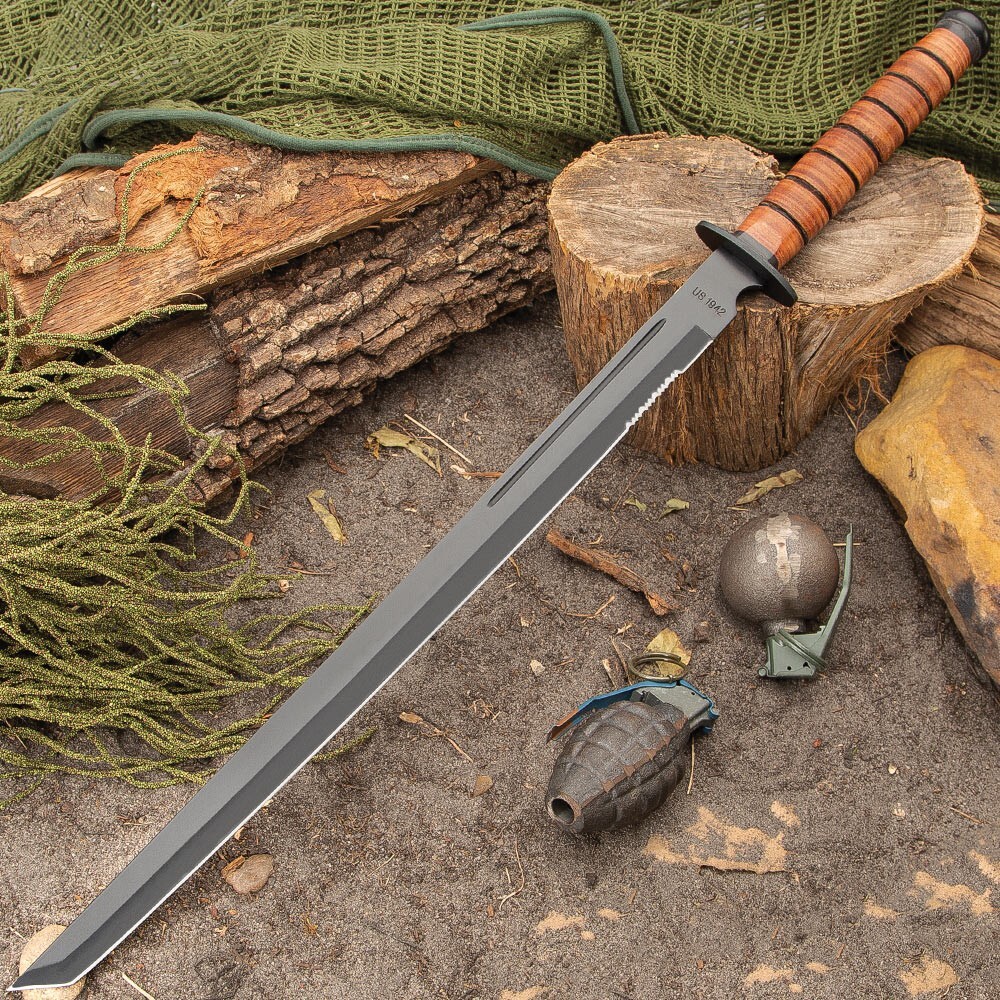 1942 US Combat Sword with Sheath | USMC Replica | Shoulder Strap | Overall 27.5"