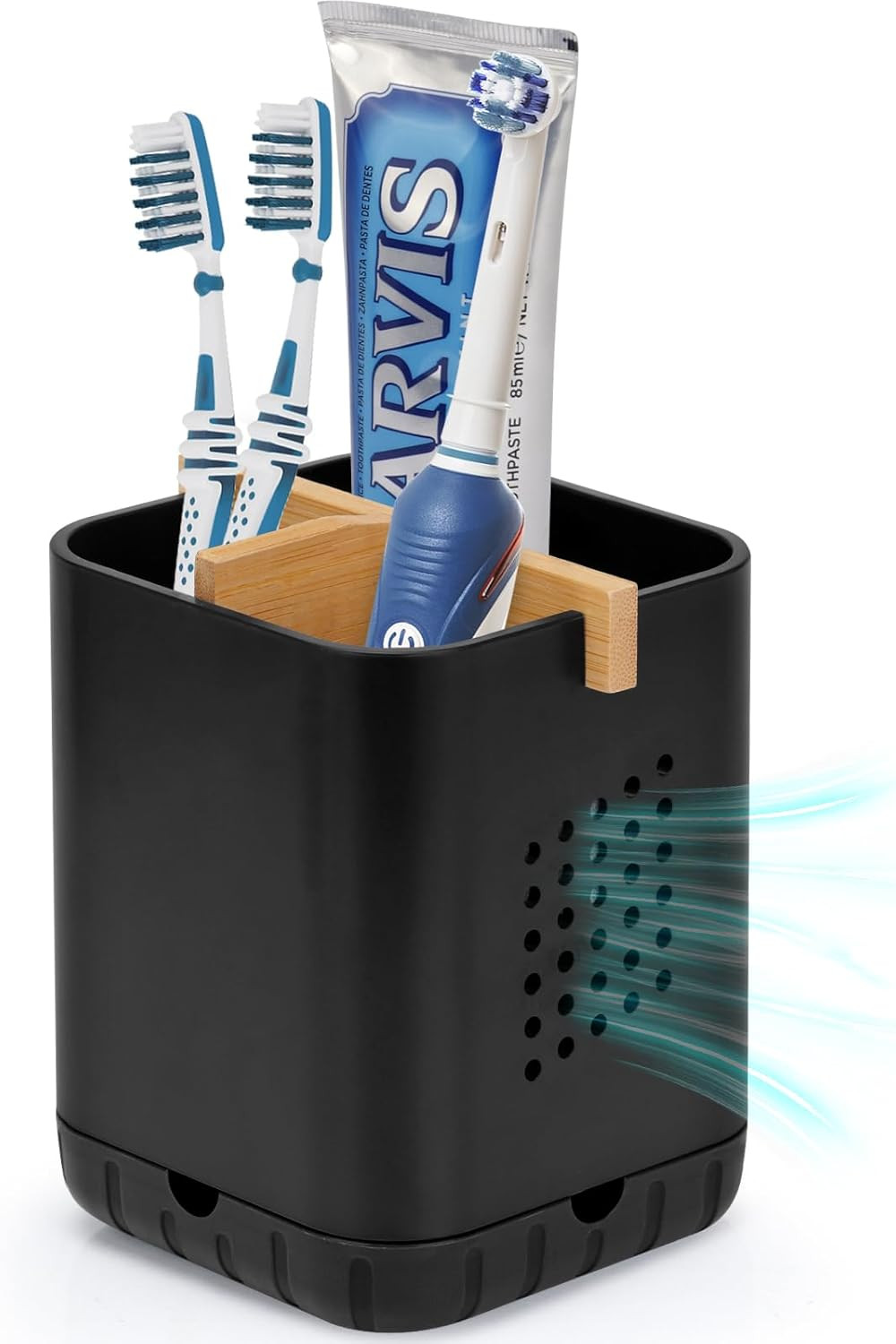 Bathroom Toothbrush Holder Organizer Bamboo Divider Drain Tray