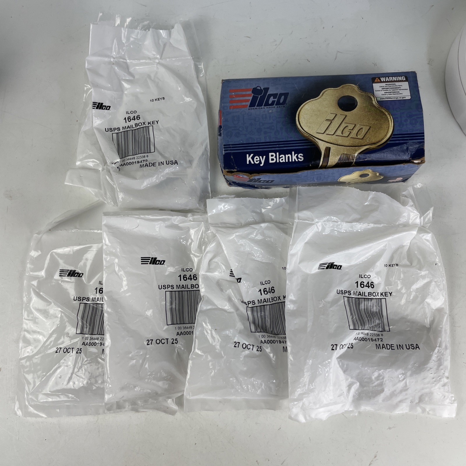 50 Key Blanks – Ilco USA 1646 Key Blanks Usps Mailbox Keys. NEW in Box