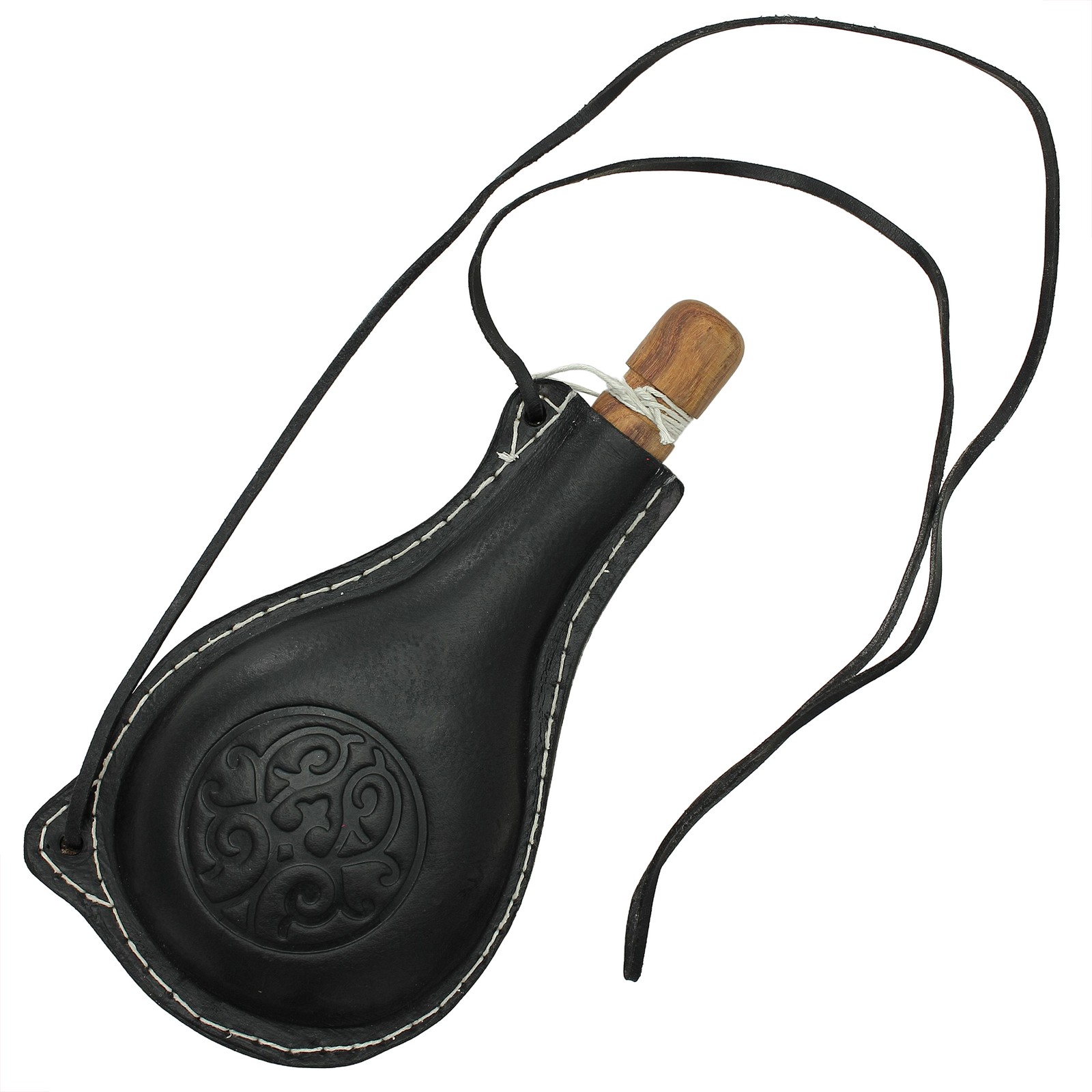 Teardrop Leather Adventure Canteen with Celtic Emblem – 40oz Historical Prop