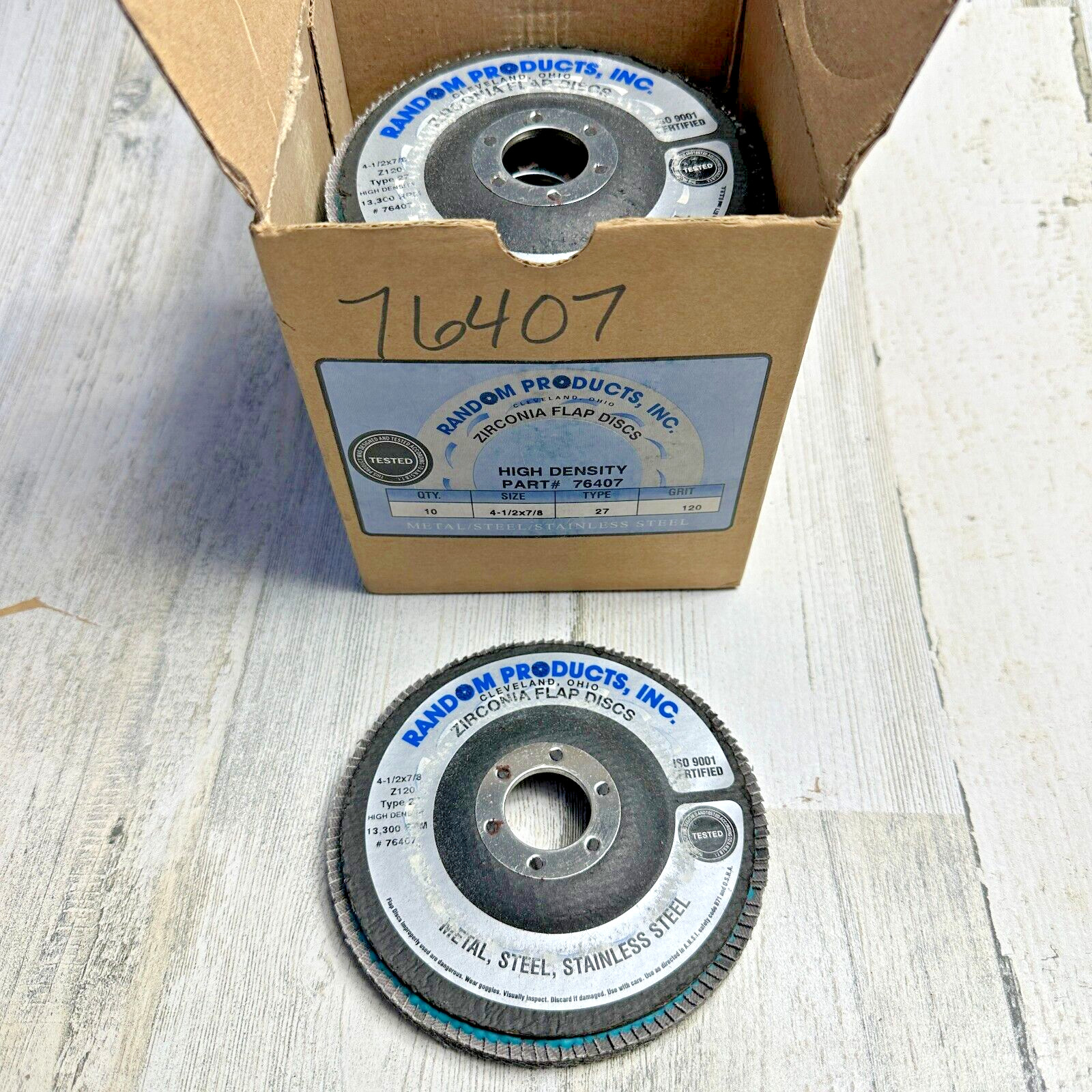 Random Products 76407 4-1/2" x 7/8" 120 Grit Zirconia Flap Disc - Box of 10 NOS