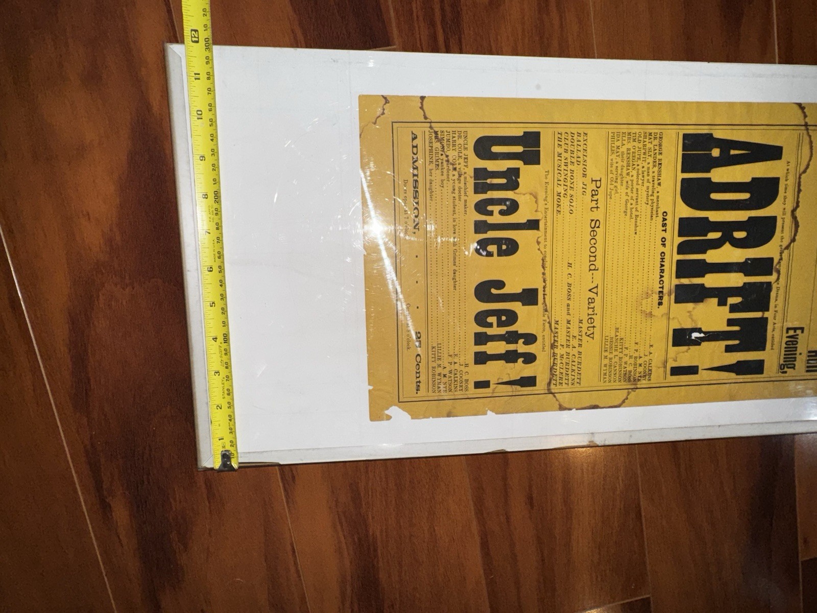 Antique 1880s Carlton’s Combination Adrift Uncle Jeff Theater Broadside Poster