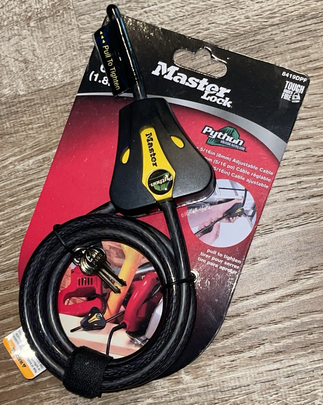 Master Lock 8419DPF Cable Lock Python Adjustable Keyed 6 feet Long Black Unused