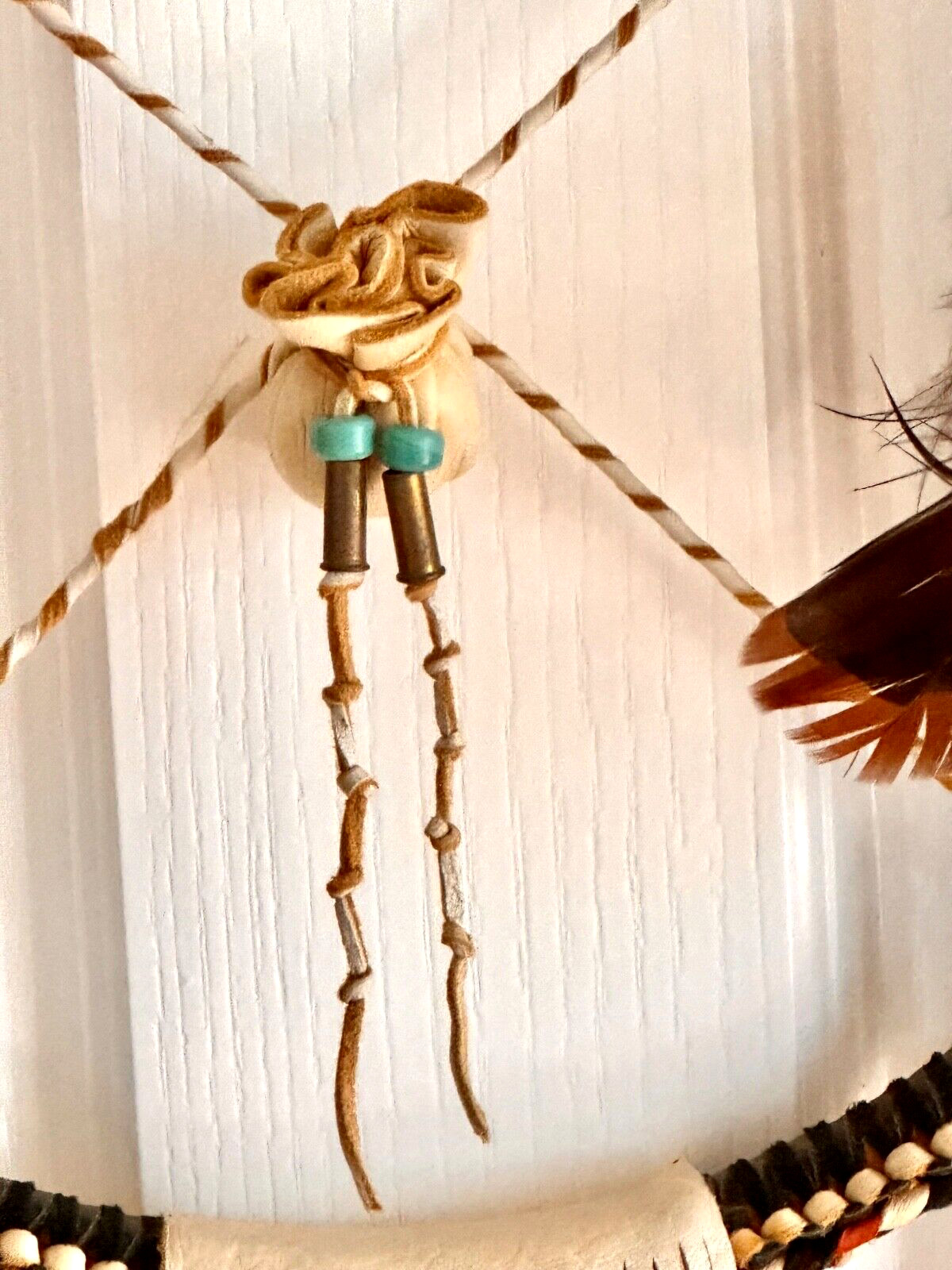 Medicine Wheel-Hopi Artist Lone Eagle Wall Art Braided Leather Wood Hoop Signed