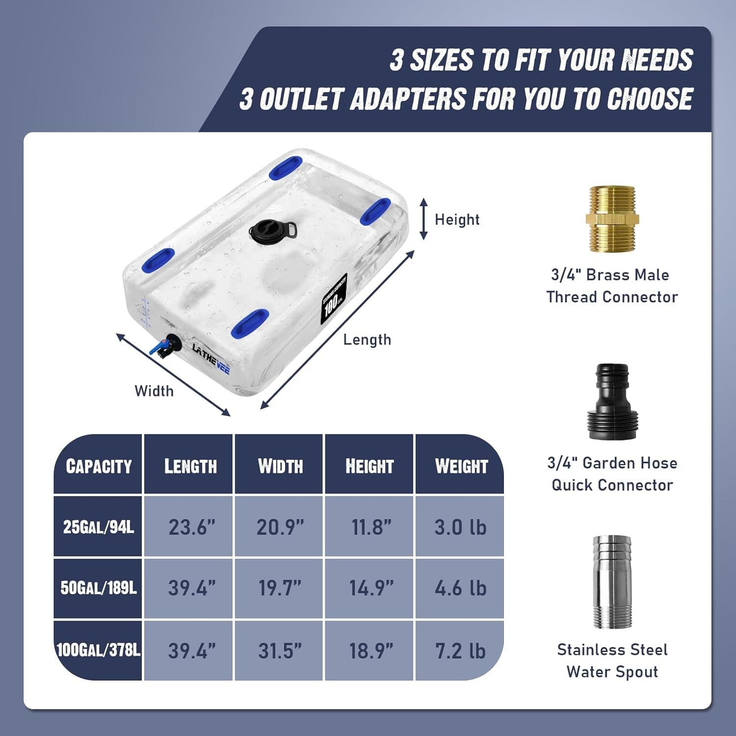 Water Storage Bladder, 100 Gallon Portable Water Tank, Collapsible Water Storage