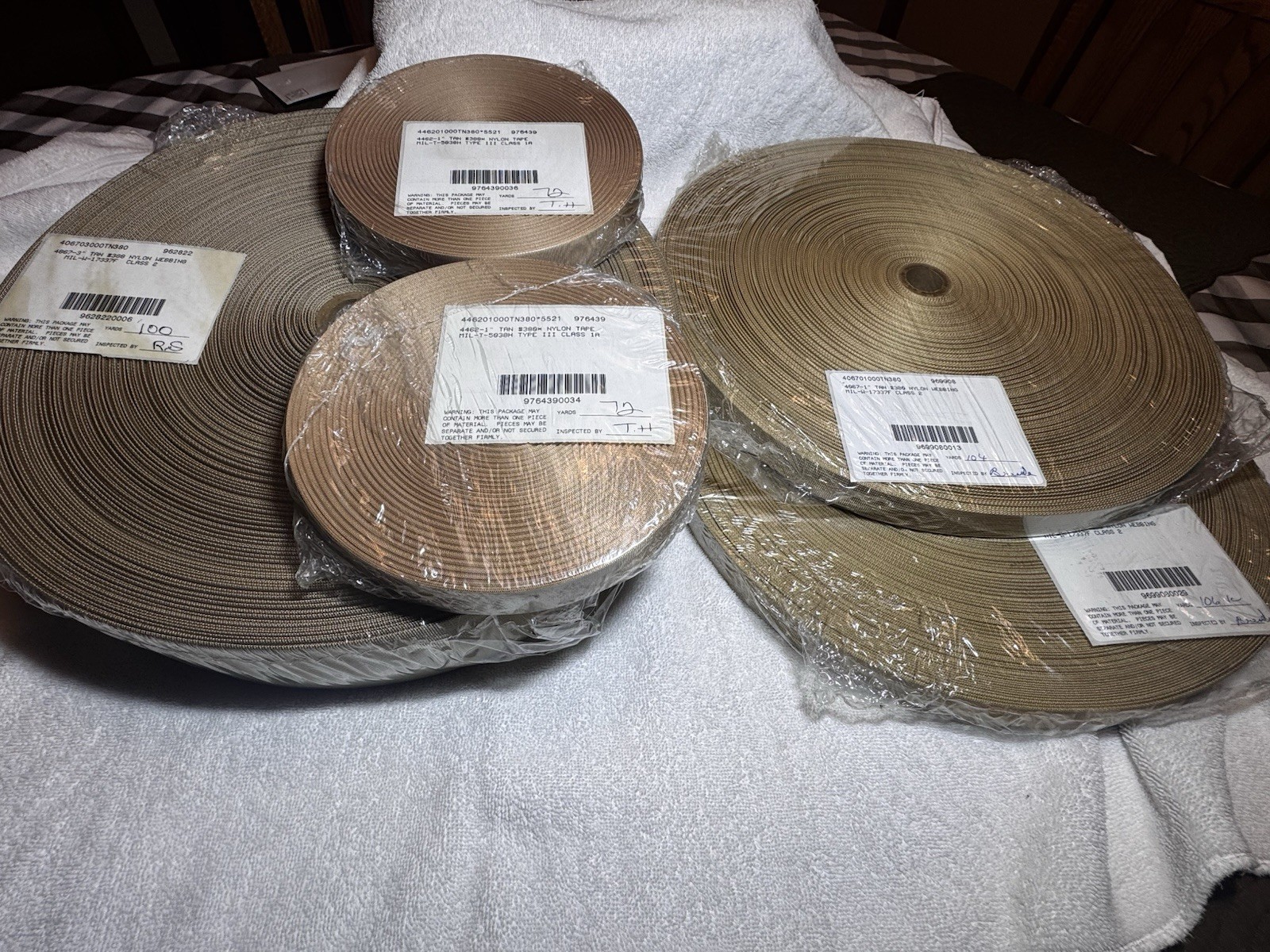 Military Tan webbing 6 Roll Bundle 1” & 2” Nylon Class 2 Mill Spec. 100yd Roll