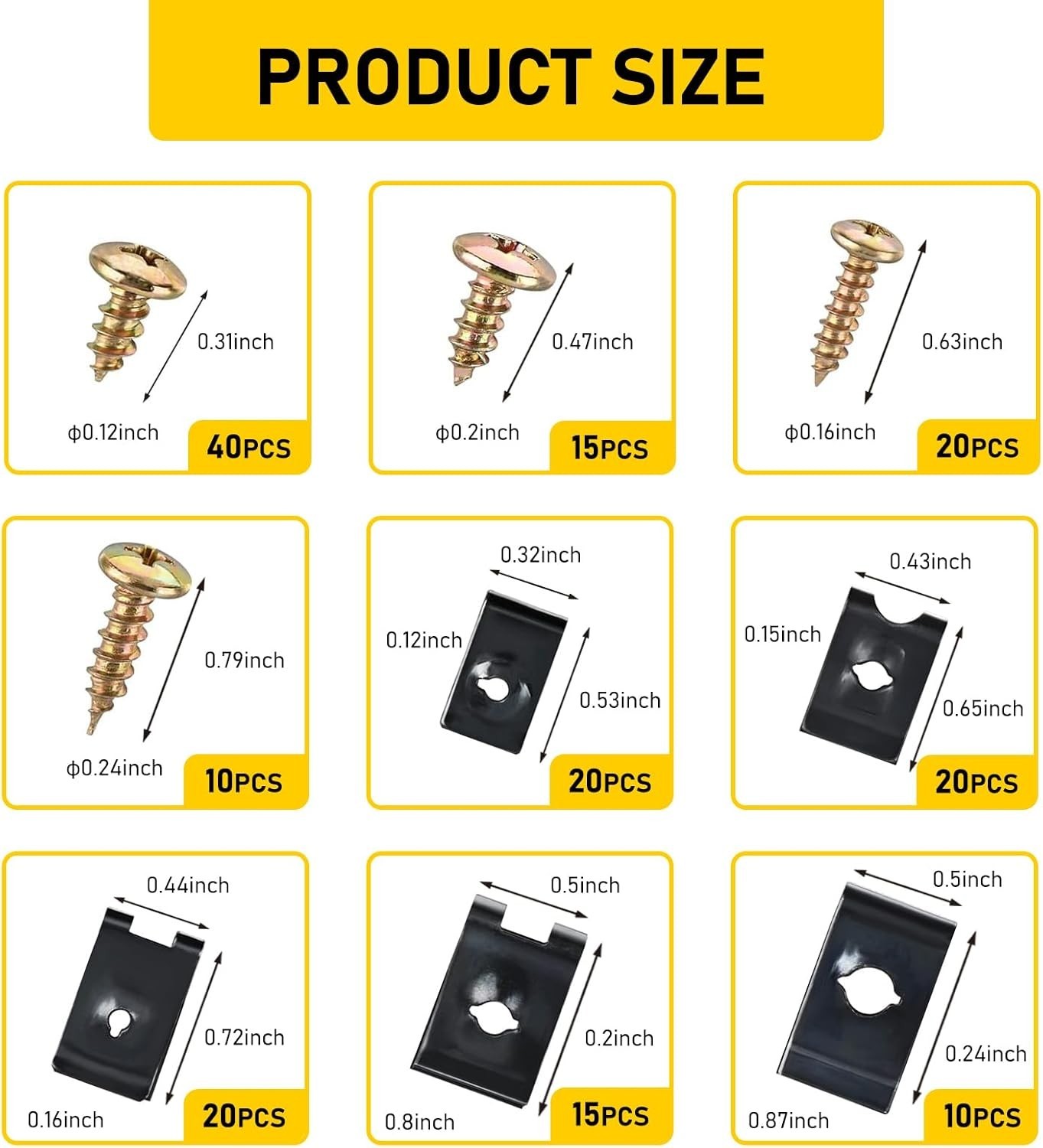 170 Pcs Car Screw Assortment Kit with Metal U Clips for Vehicle Interior and ...