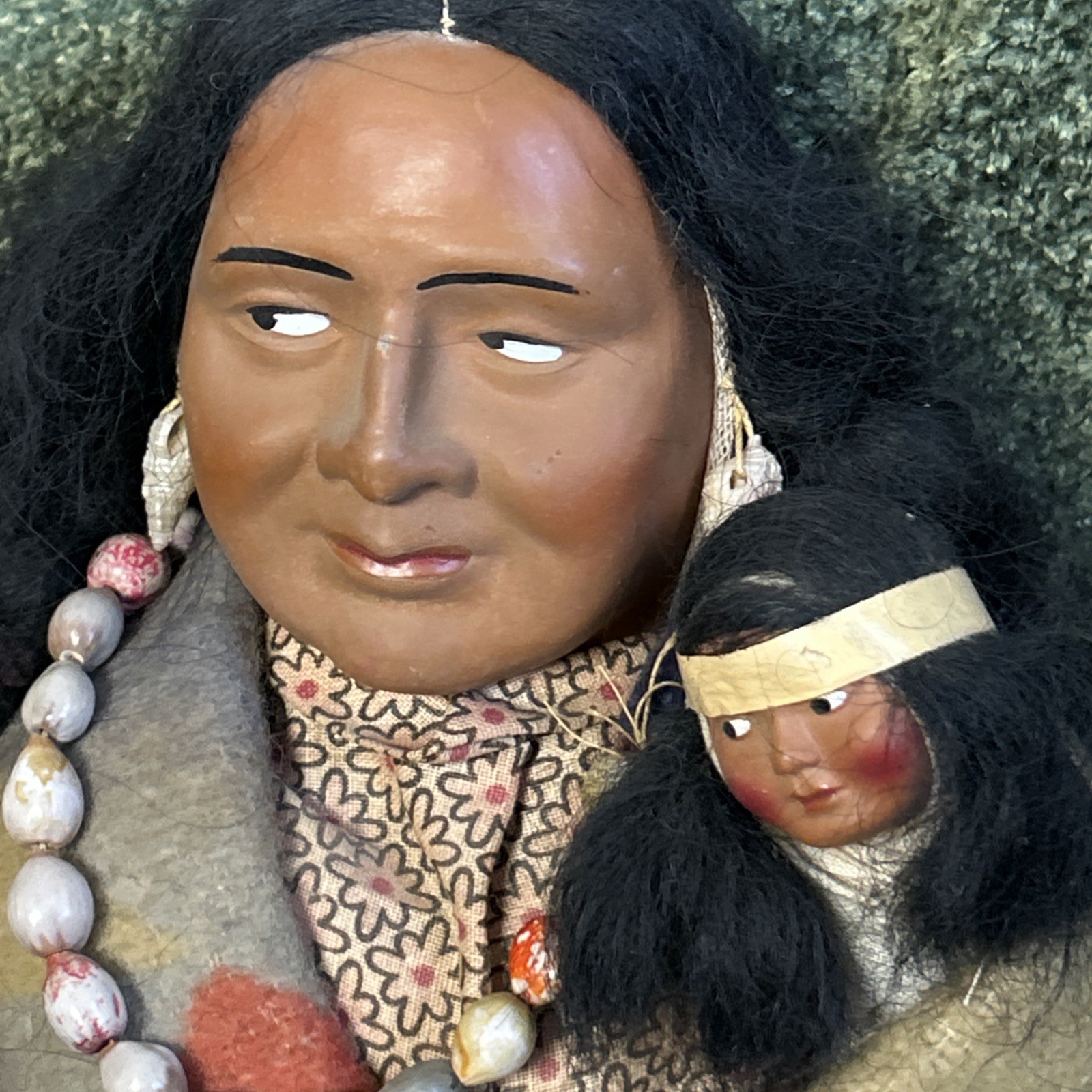 1940s Skookum Bully Good Indian Doll & Papoose 15” Native American
