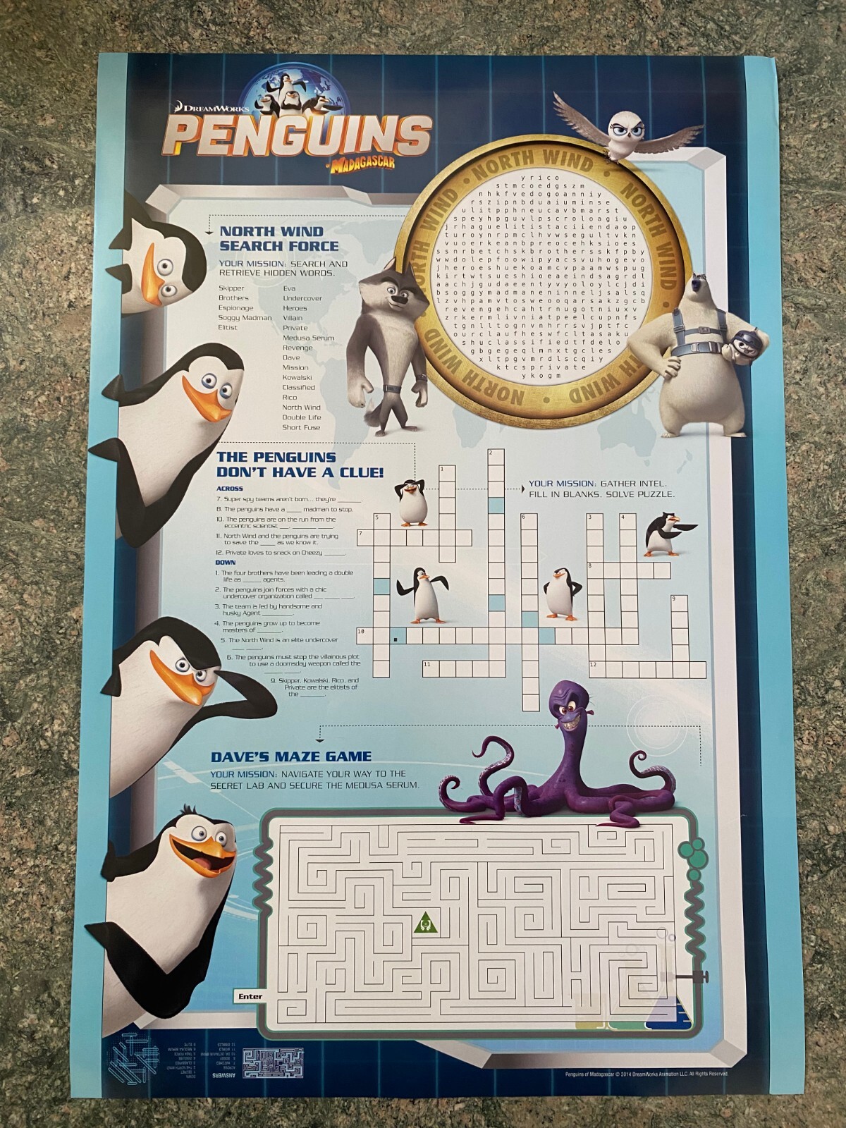 Penguins of Madagascar Original Double Sided Movie Poster 13 x 20