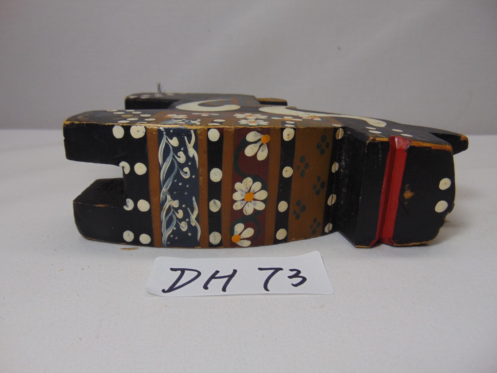 Vintage Hachinohe Yawata-Uma Black Horse Hand-painted Wooden Japanese Folk Art