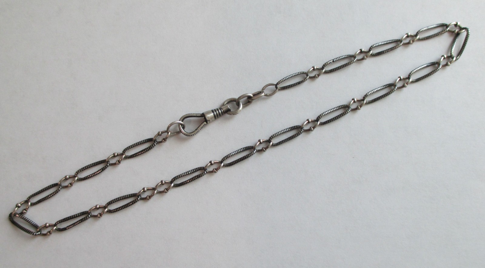 13.75in ANTIQUE 800 SILVER NIELLO WATCH CHAIN w/ DOG CLIP 7.2g
