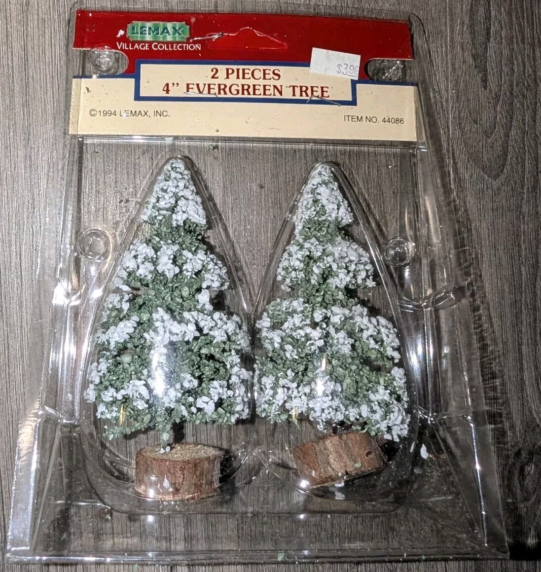 Lemax Village Collection Set of 2 4" Evergreen Tree Flocked Snow Christmas 44086