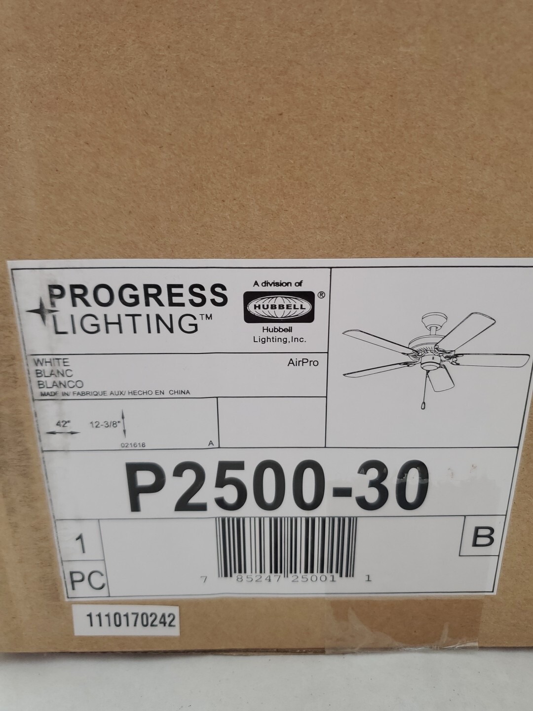 Progress Lighting P2500-30 42" White Ceiling Fan AirPro Builder Collection ~New