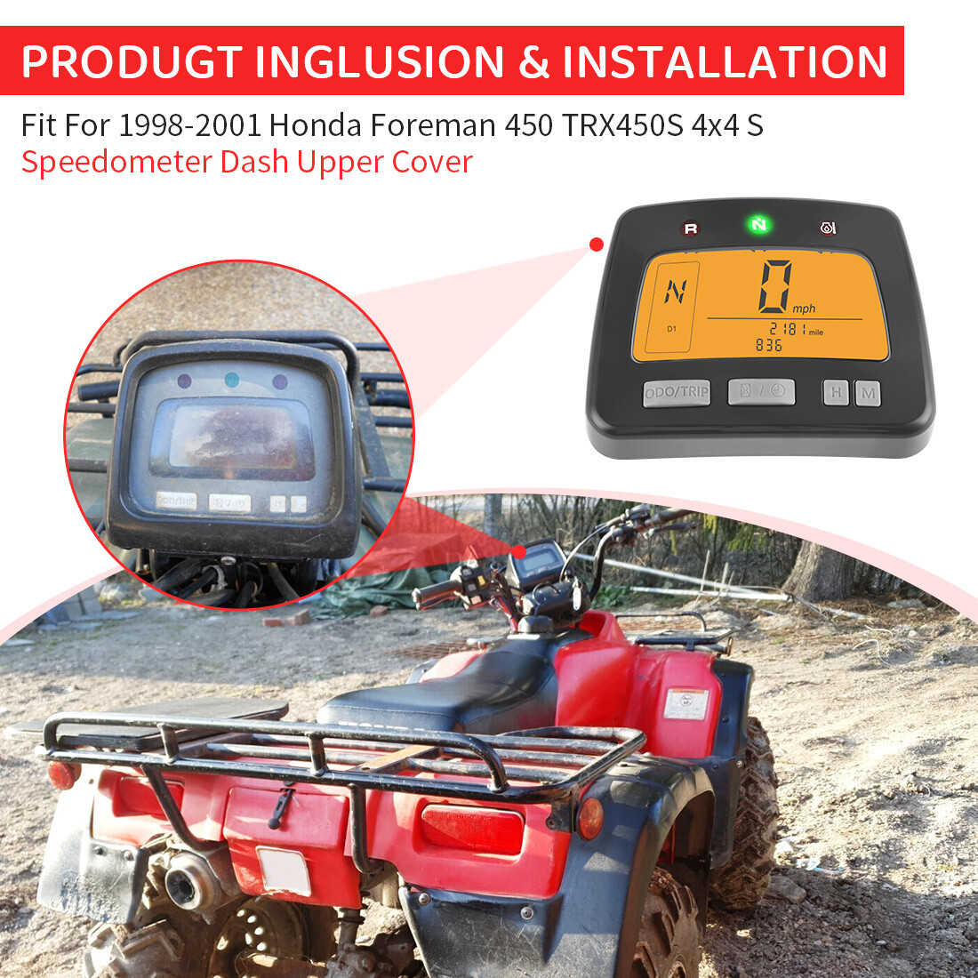 Fit For 1998-2001 Honda Foreman 450 TRX450S 4x4 S Speedometer Dash Upper Cover