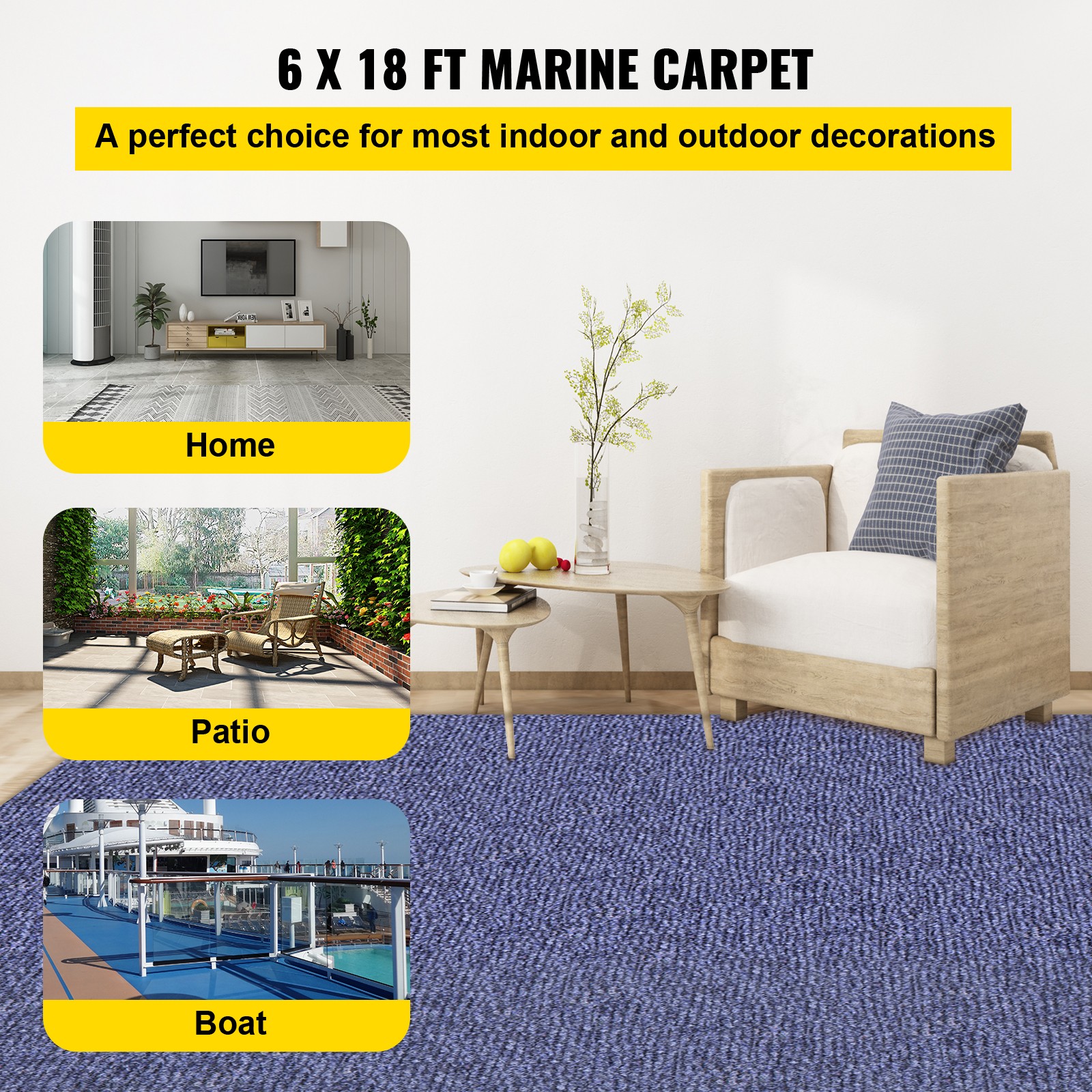 Uimoso 32 oz Bass Boat Carpet Cutpile Marine Carpet 6 x 18ft In/outdoor Deck Rug