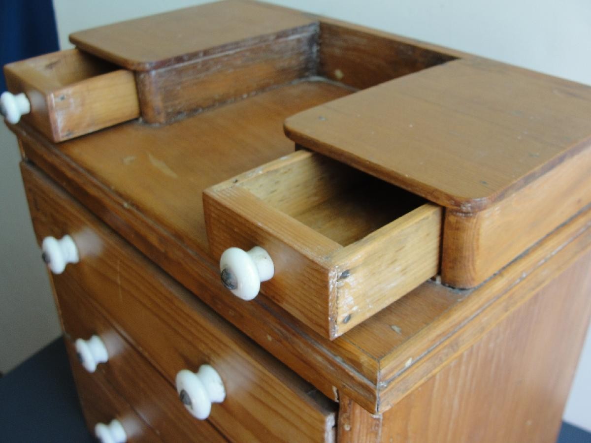 Antique Vtg Children's Toy Wood Furniture Salesmans Sample 2/3 Drawer Chest #8
