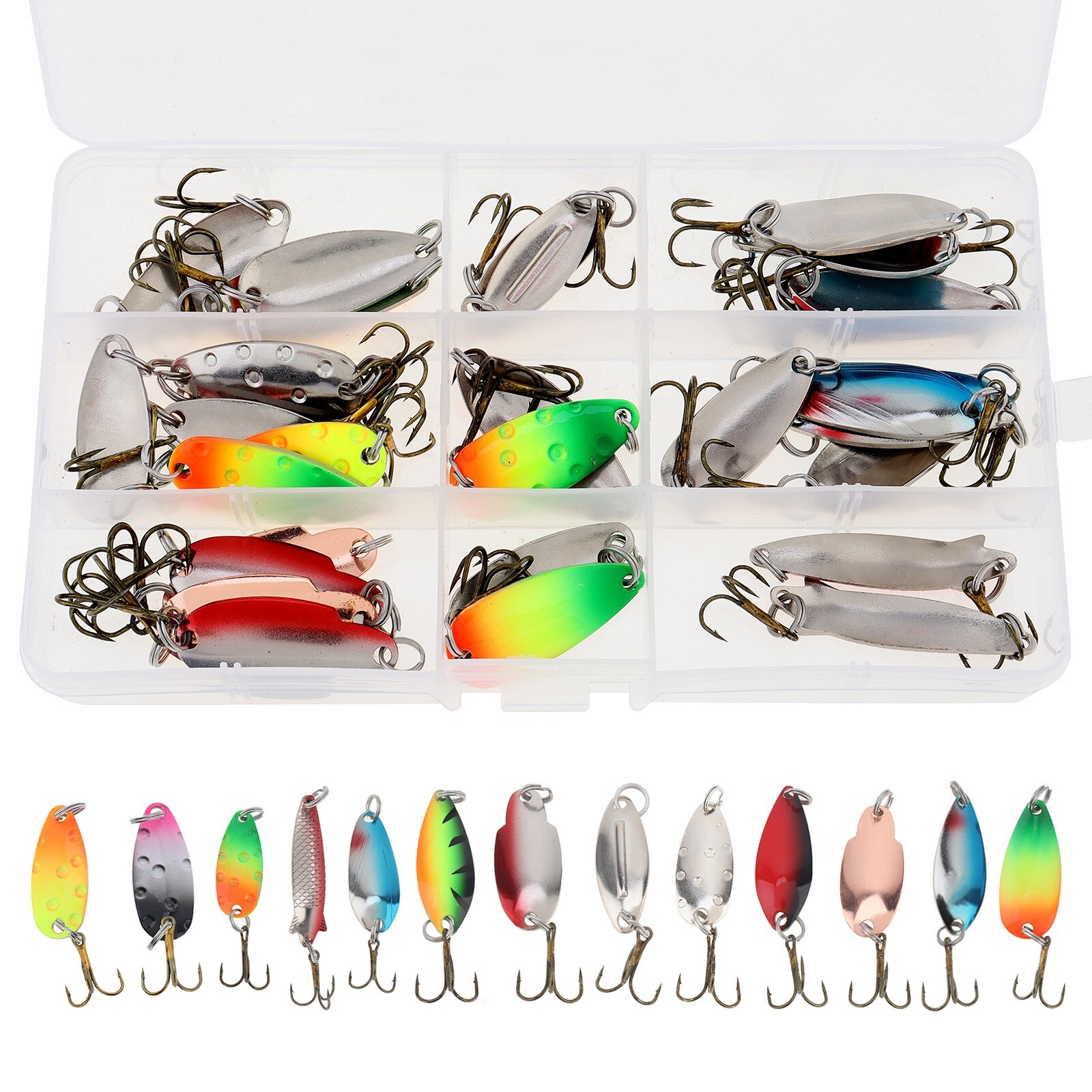 30pcs Fishing Lures Spinnerbait Bass Trout Salmon Hard Metal Spinner baits Spoon