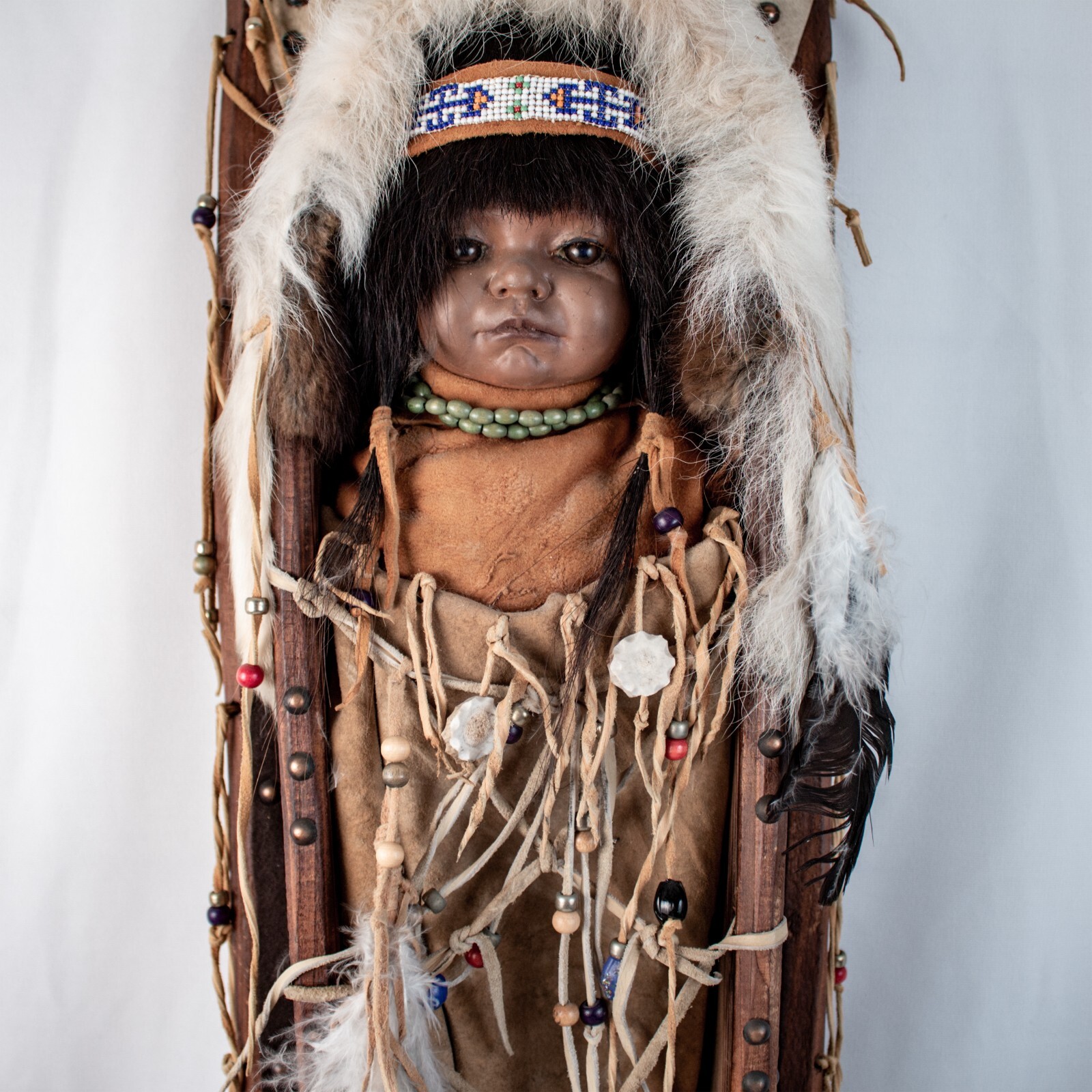 Vintage 1960's ALASKA Handcraft Eskimo Papoose Doll Cradle Large 39"L x 9.5"W