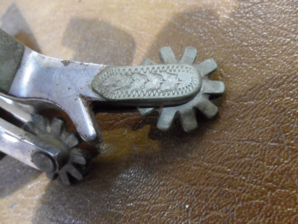 Vintage Crockett Stainless Spurs W/ Leather Straps Cutting Horse 55 Etched