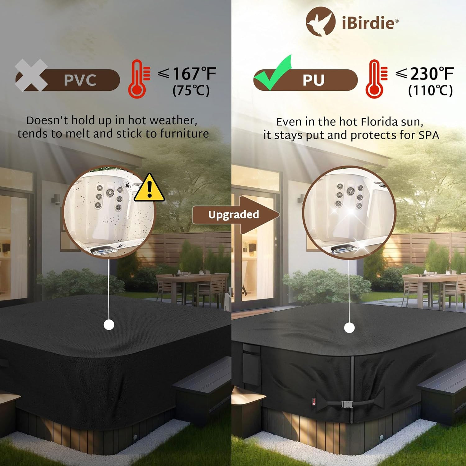 Outdoor Waterproof and Weatherproof Hot Tub Cover 85 X 85 Inch Fit 84 X 84 or 83