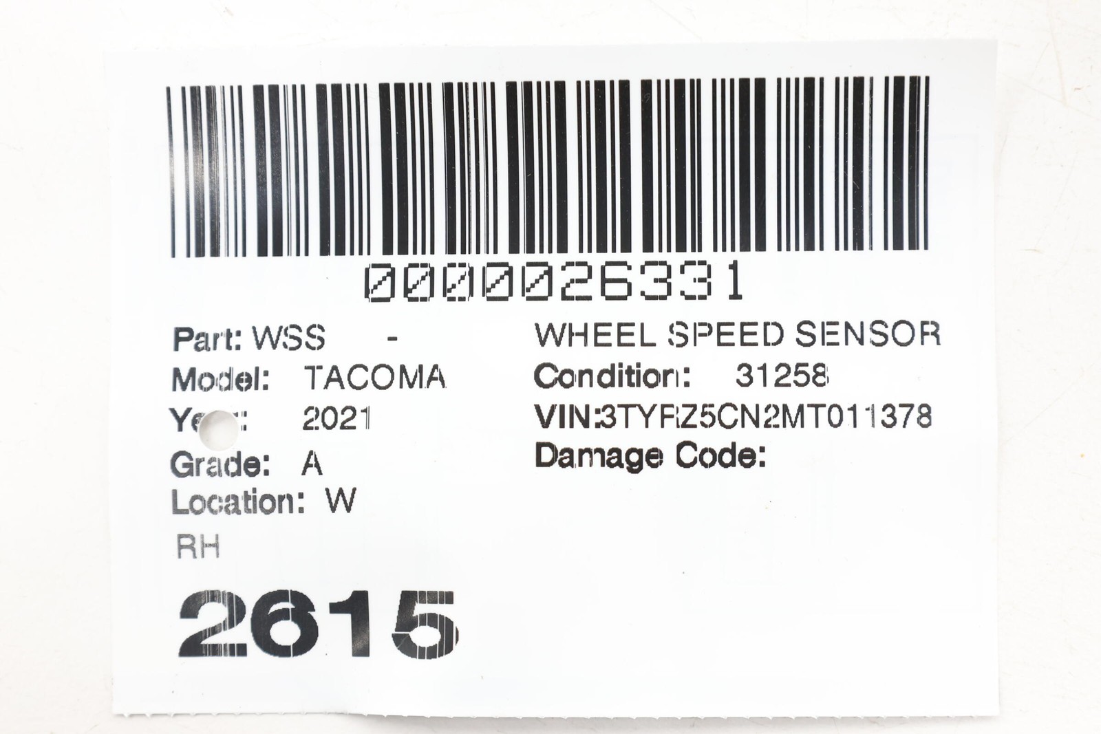 2016 - 2023 TOYOTA TACOMA FRONT RIGHT SIDE ABS WHEEL SPEED SENSOR WIRE OEM