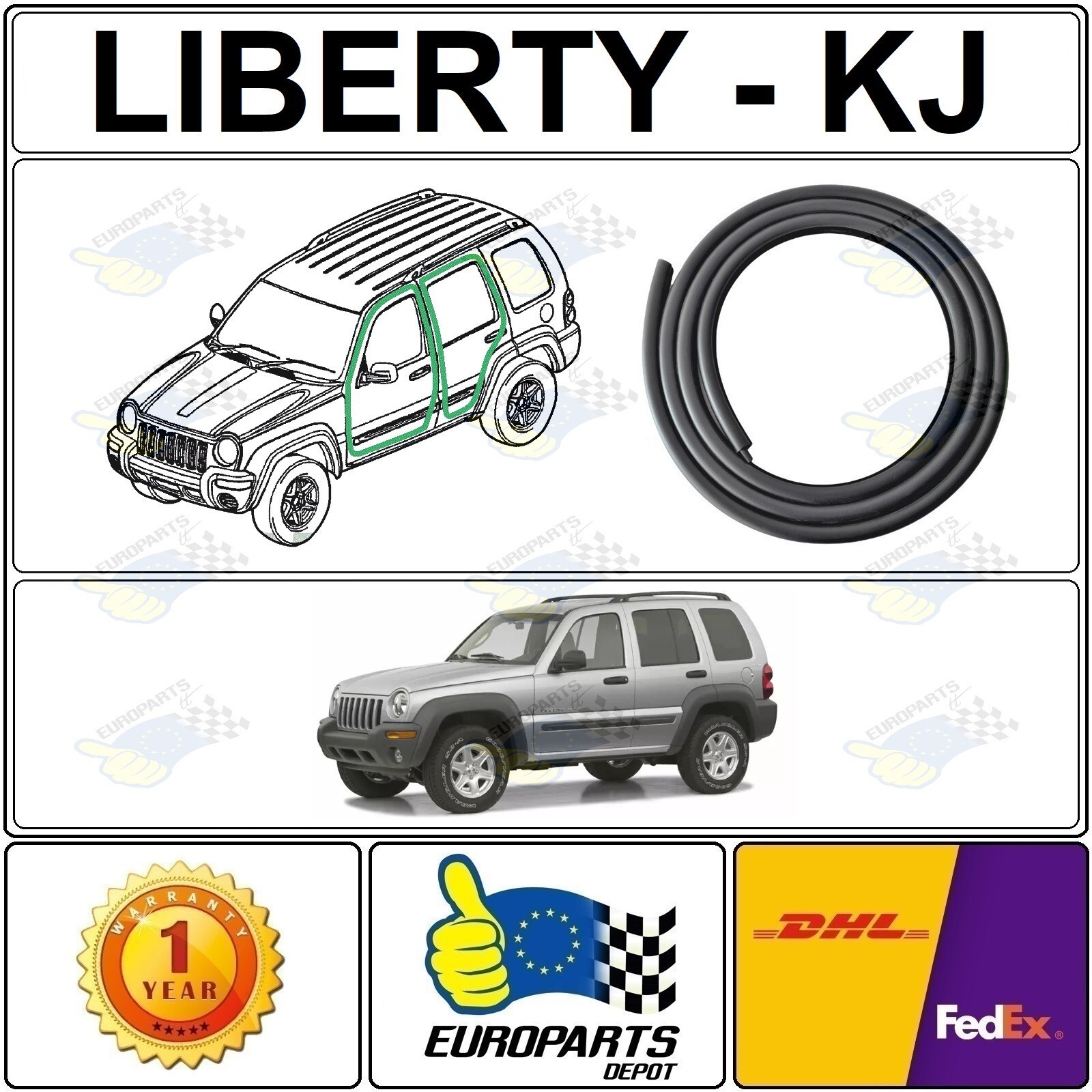 Jeep Liberty KJ Cherokee 4-Piece Rubber Door Seal Weatherstrip Set 55360 965AA
