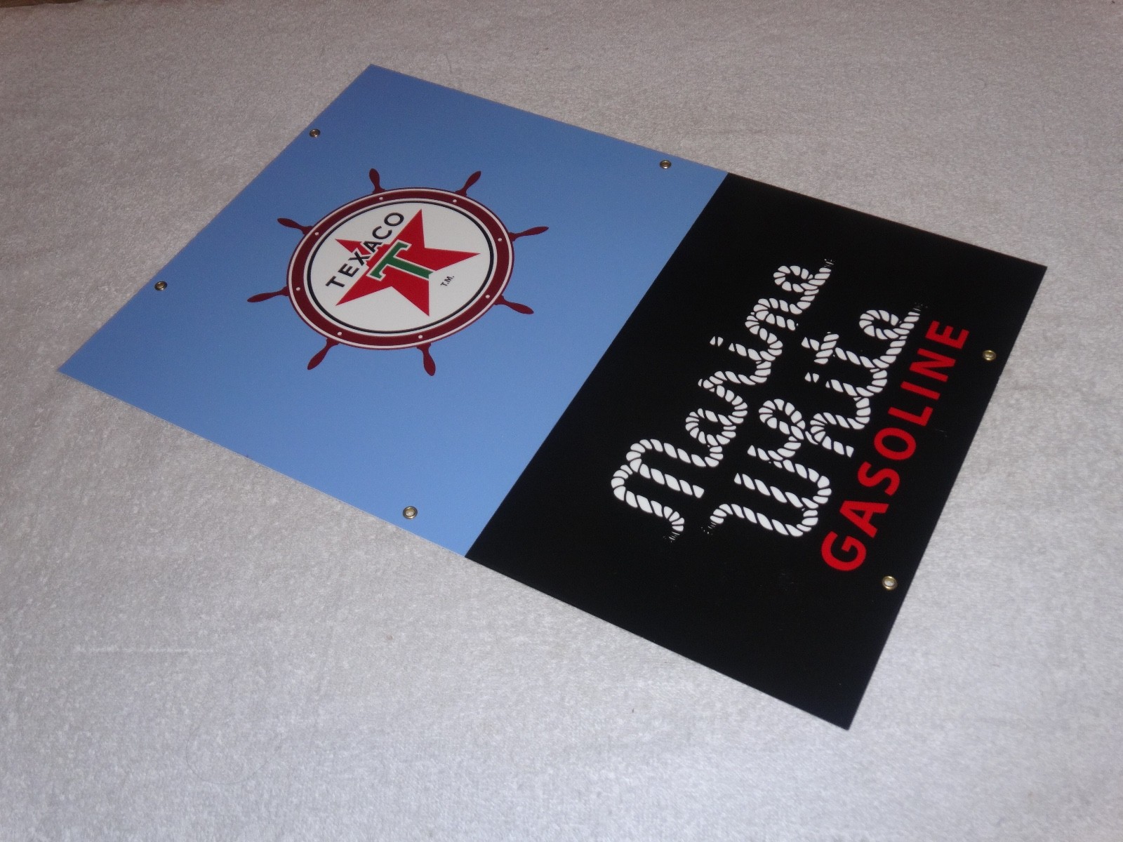 VINTAGE TEXACO MARINE WHITE GASOLINE 18" PORCELAIN METAL GAS OIL PUMP PLATE SIGN