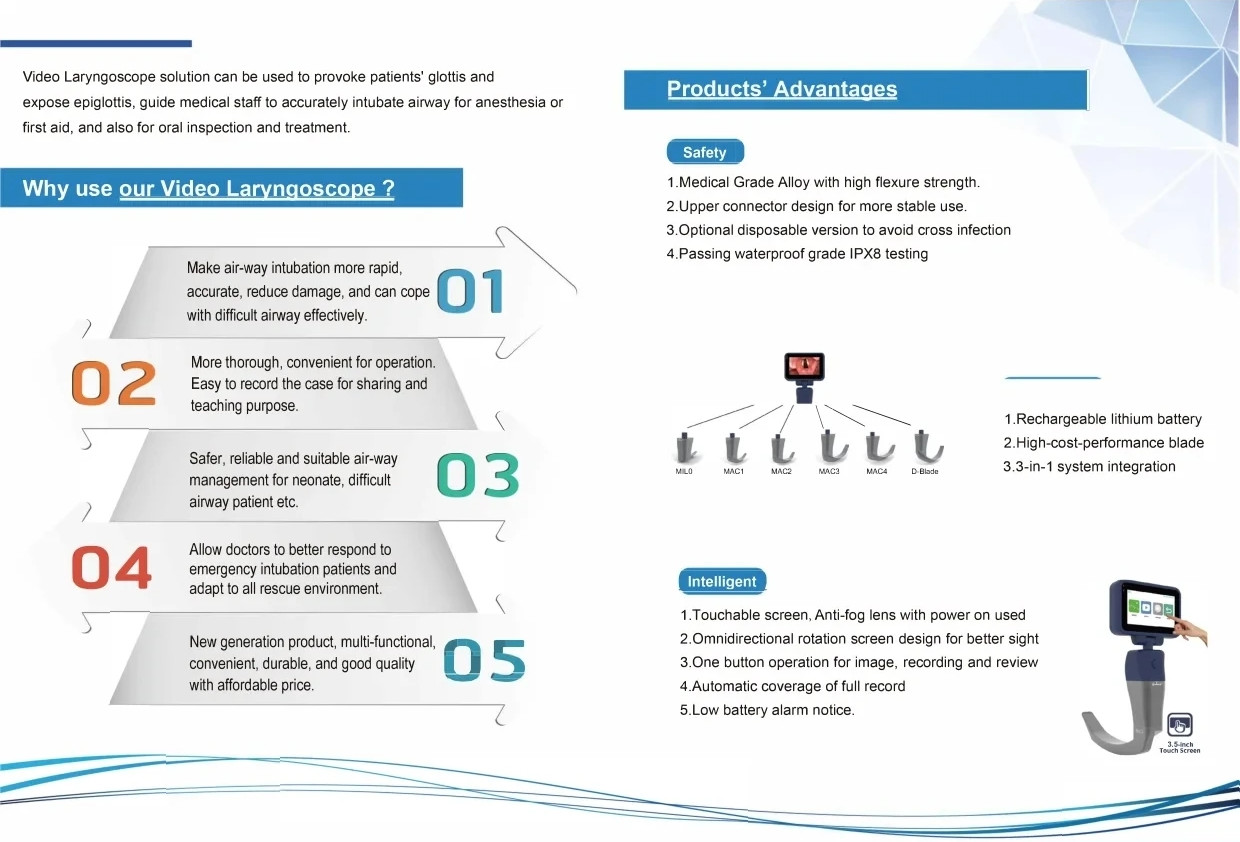 3.5 inch Touch Screen Video Laryngoscope Reusable Sterilizable Blades + suitcase