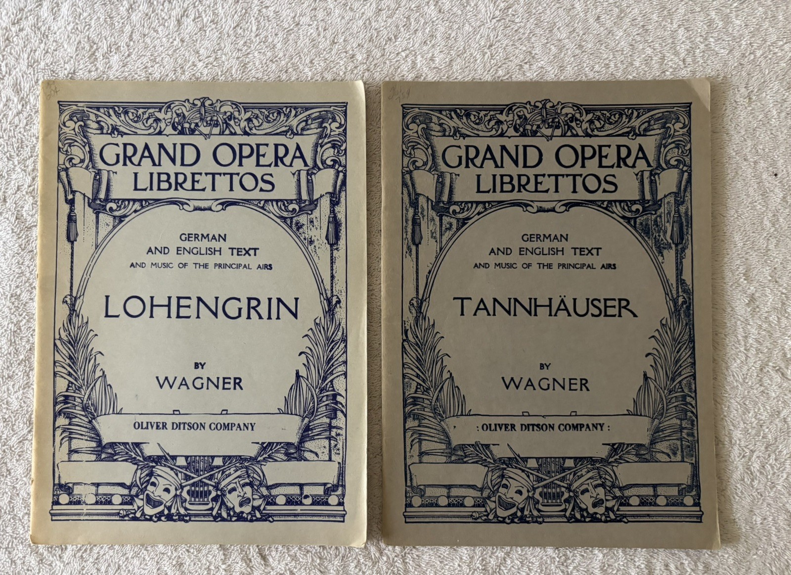 Lot of 2: GRAND OPERA LIBRETTOS, Lohengrin and Tannhauser, Oliver Ditson Co.