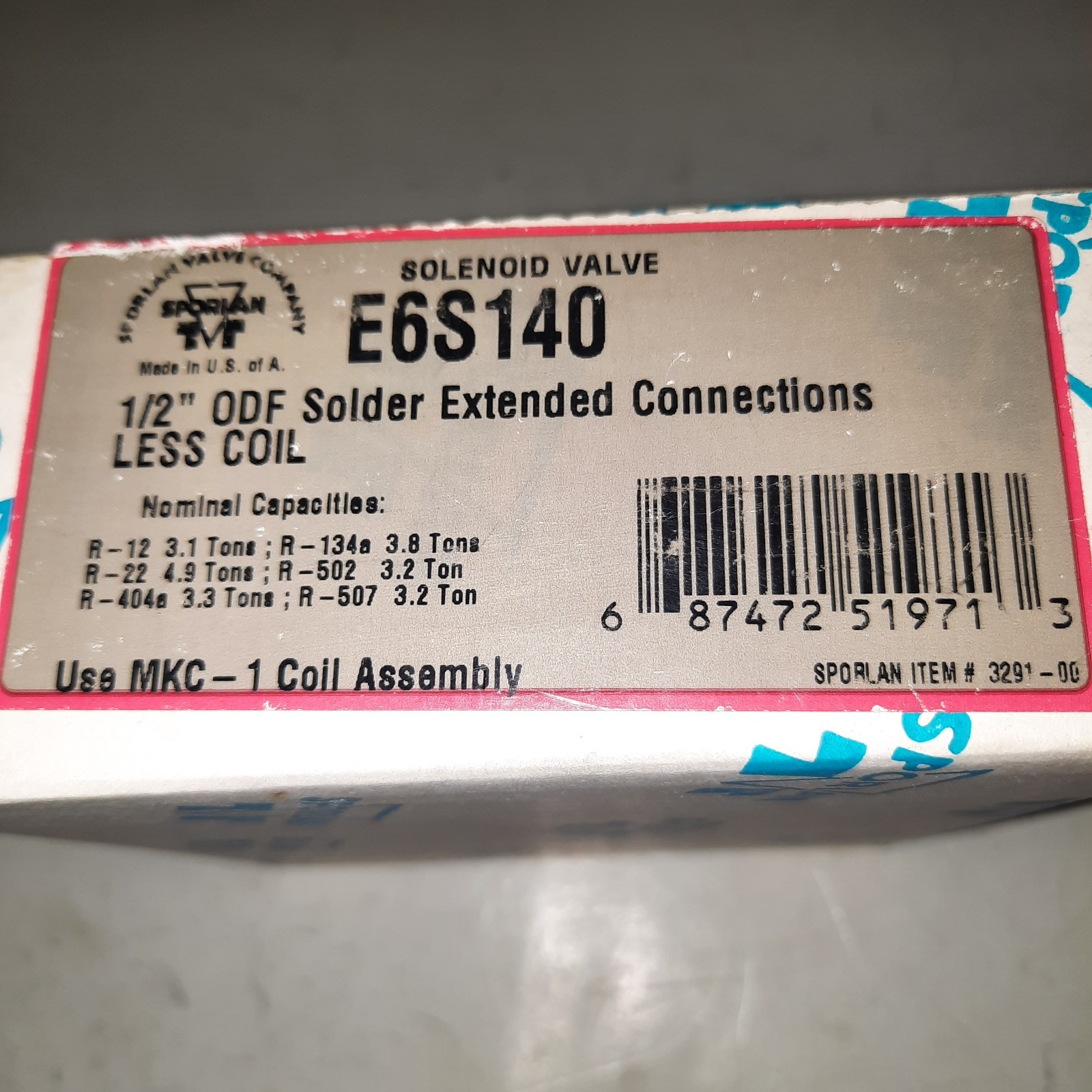 SOLENOID VALVE E6S140 1/2" ODF less coil