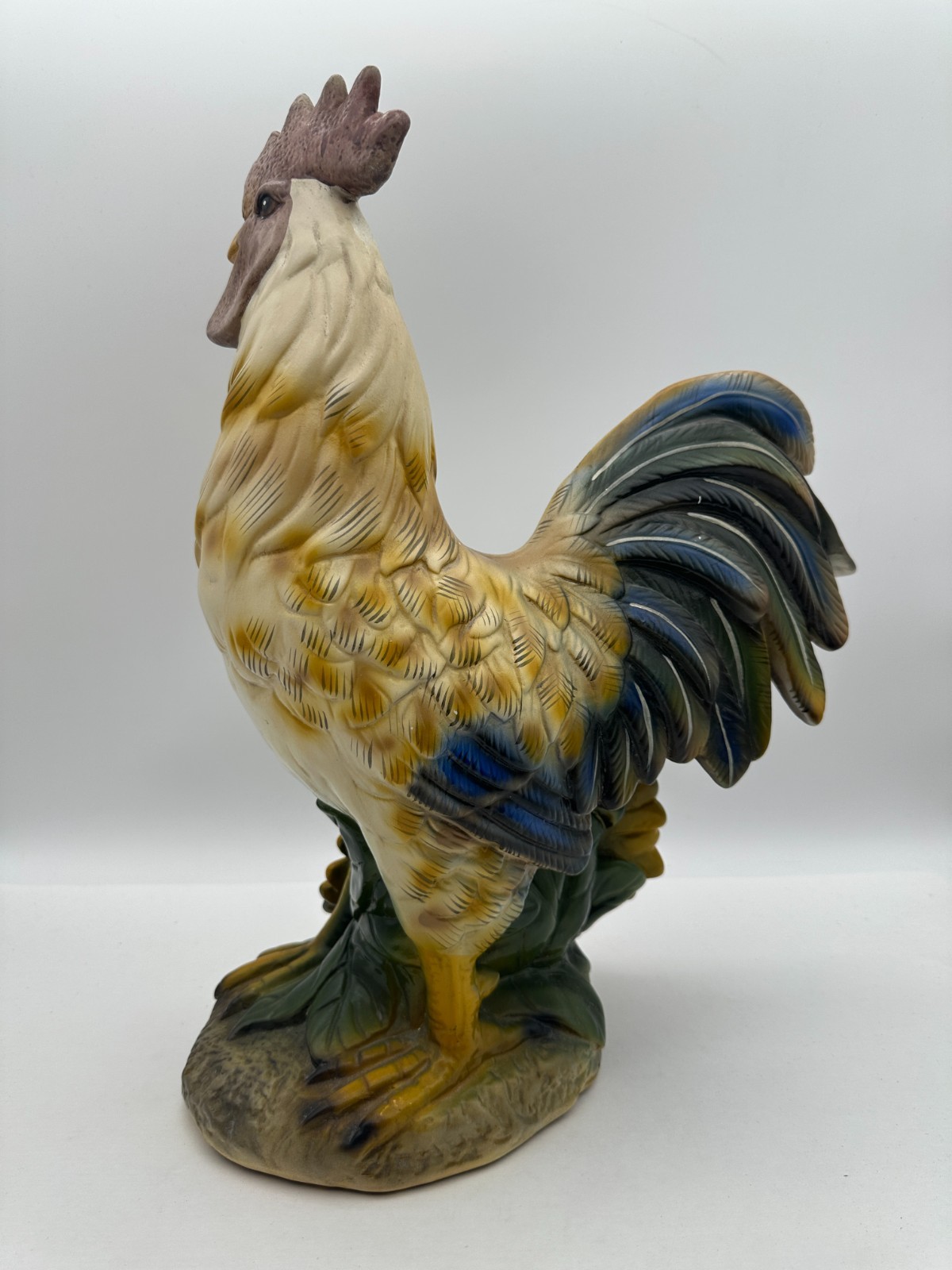 Large Ceramic Rooster Figurine Statue with Sunflowers French Country Decor 16.5"