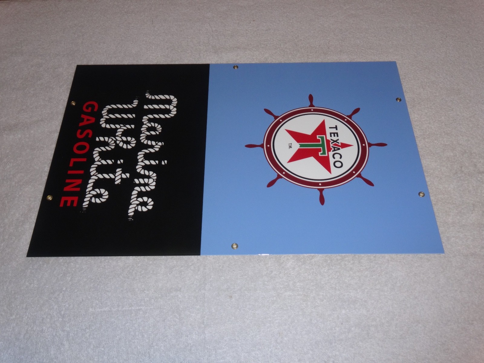 VINTAGE TEXACO MARINE WHITE GASOLINE 18" PORCELAIN METAL GAS OIL PUMP PLATE SIGN