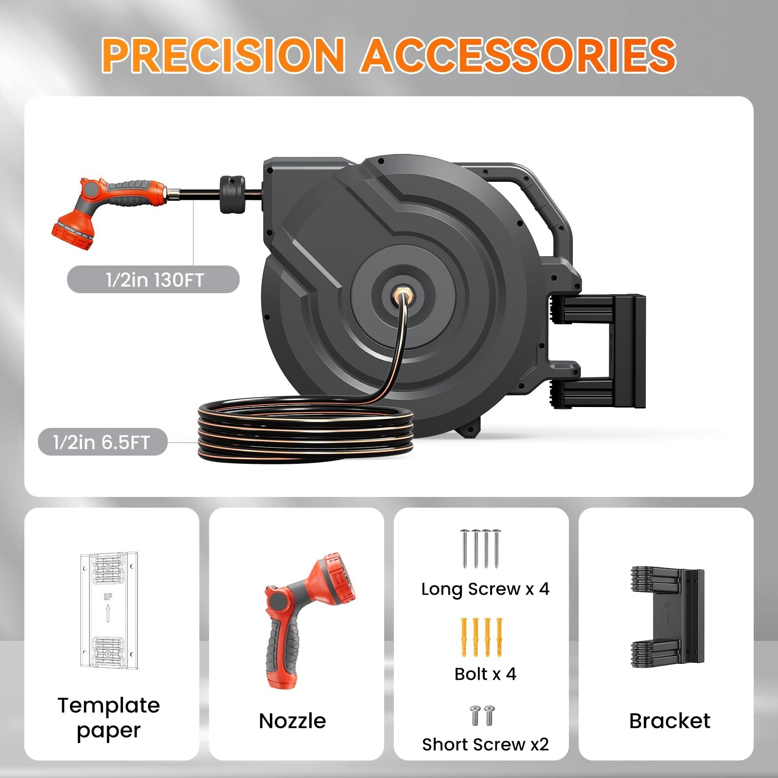 Retractable Garden Hose Reel 1/2 in x 130 ft Wall Mounted Garden Hose Reel