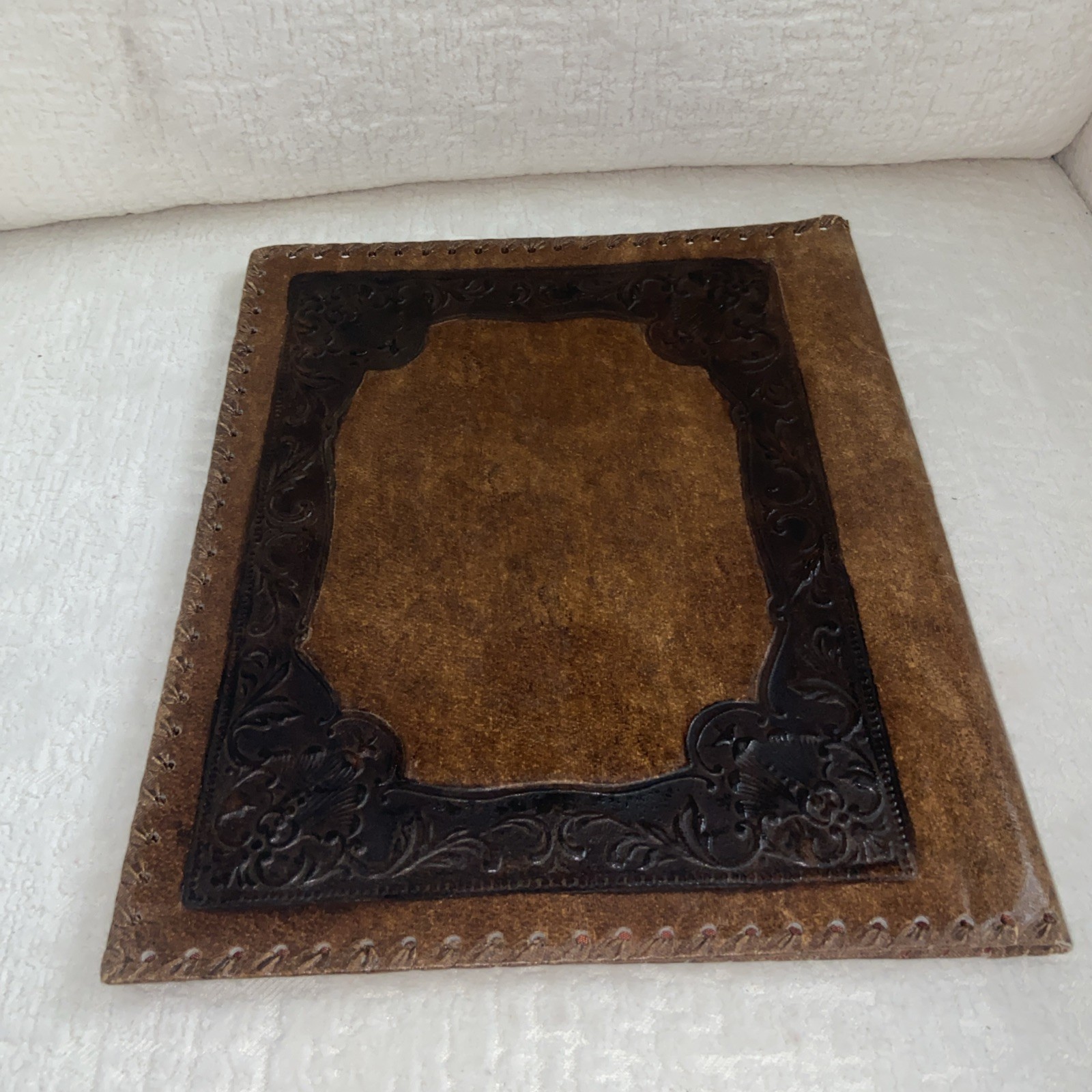 VTG 12" x 10.5" Brown Tan Hand-Tooled Made Italy Embossed Leather Portfolio VGC