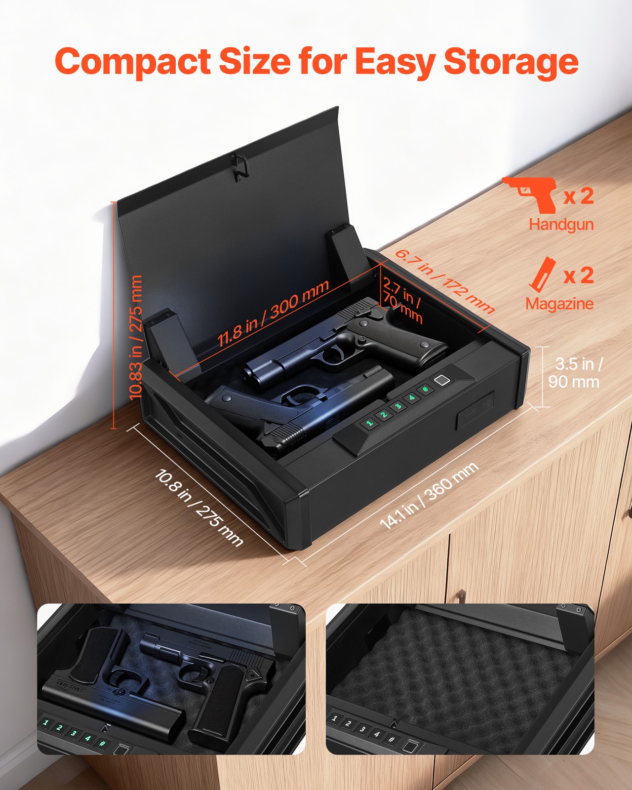 VEVOR Gun Safe with Fingerprint/Password/Key Lighting for 2 Pistols & Magazines