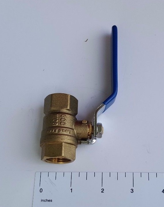 1) 1/2" Female Ball Valve, Lead Free Brass, Full Port 600 PSI, WOG-Water,Oil,Gas