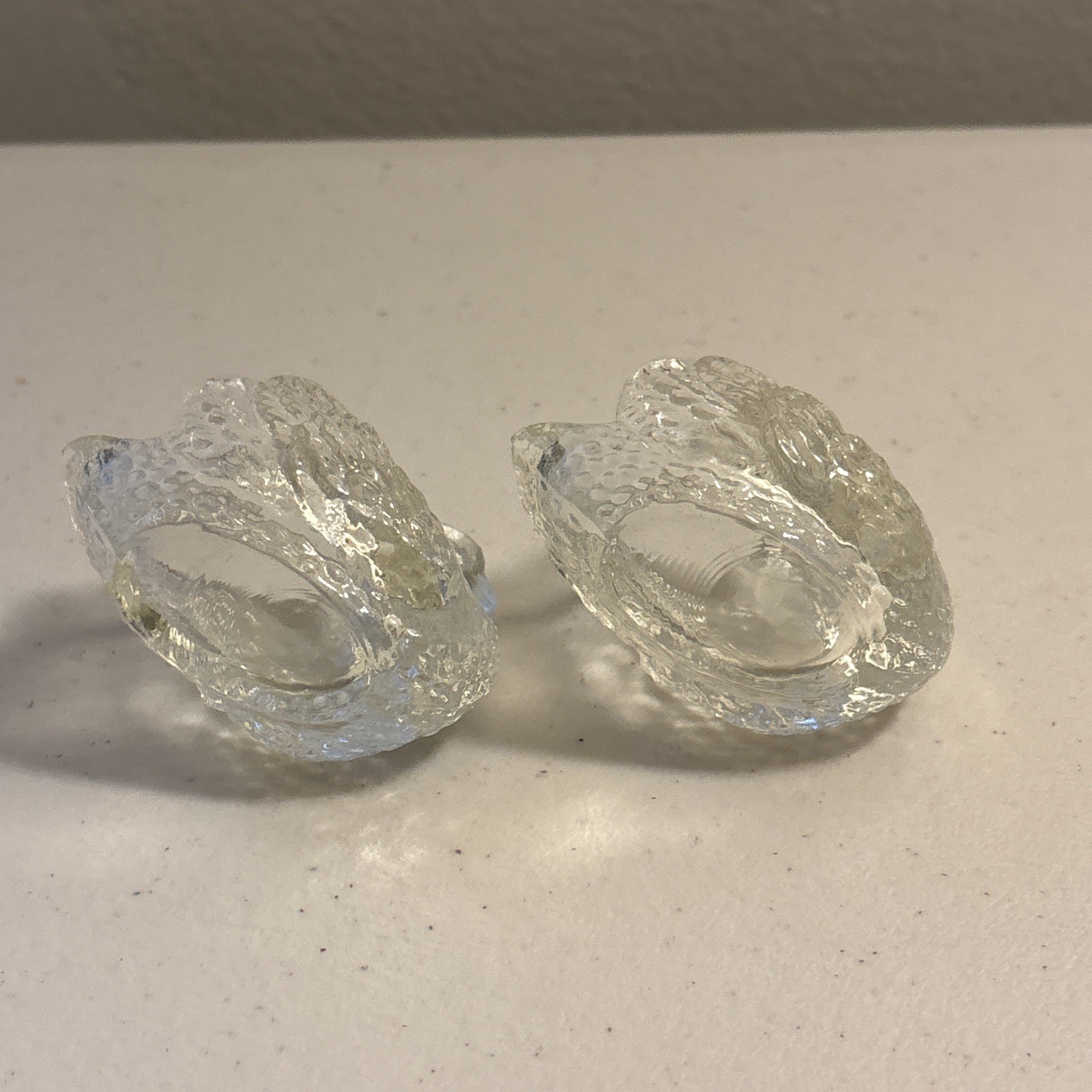 Vintage Pair Of Footed Pressed Glass Swans Open Salts Cellars dip