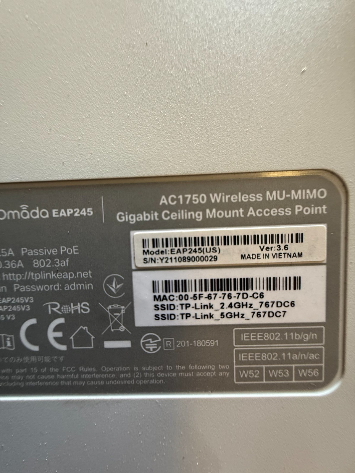 TP-LINK AC1750 Wireless Dual Band Gigabit Access Point - White (EAP245 V3)