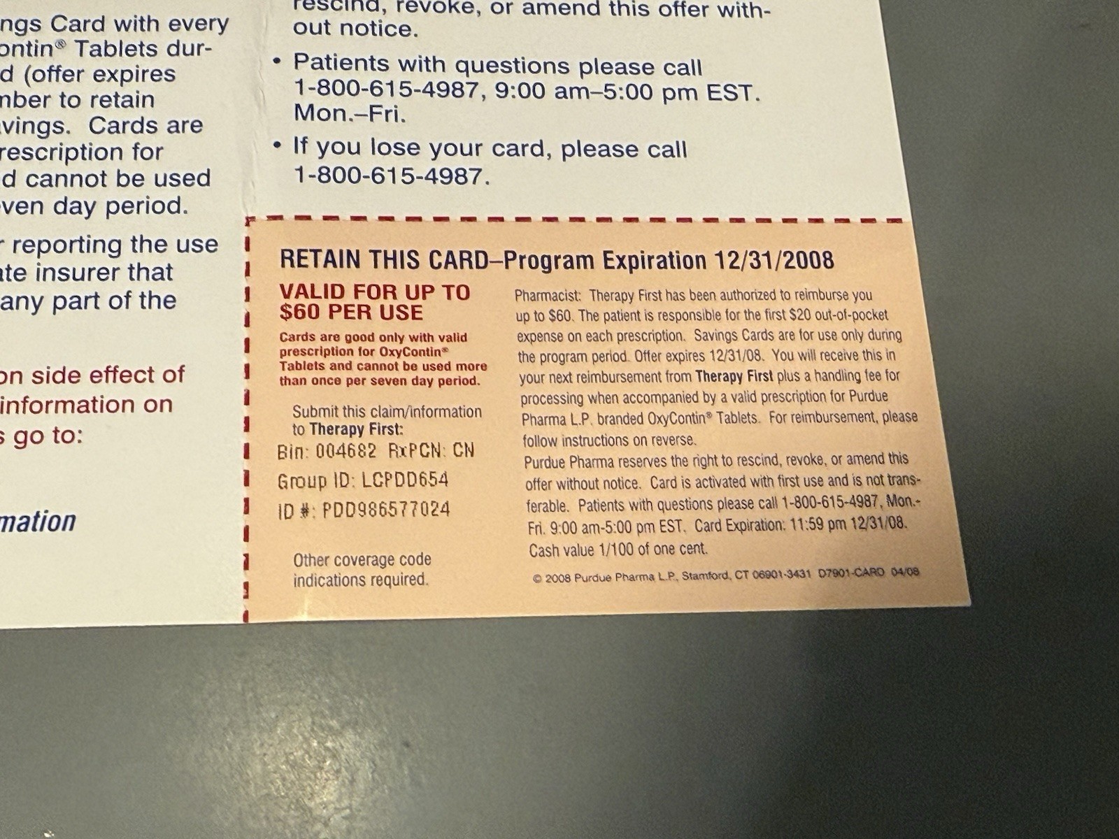 OXYCONTIN Drug Savings Cards • $60 Savings Card • OxyContin Discount Card •