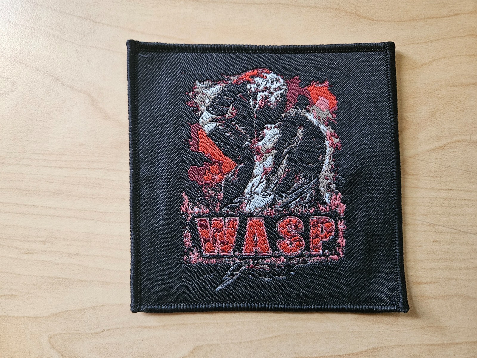 WASP, SEW ON BLACK BORDER WOVEN PATCH