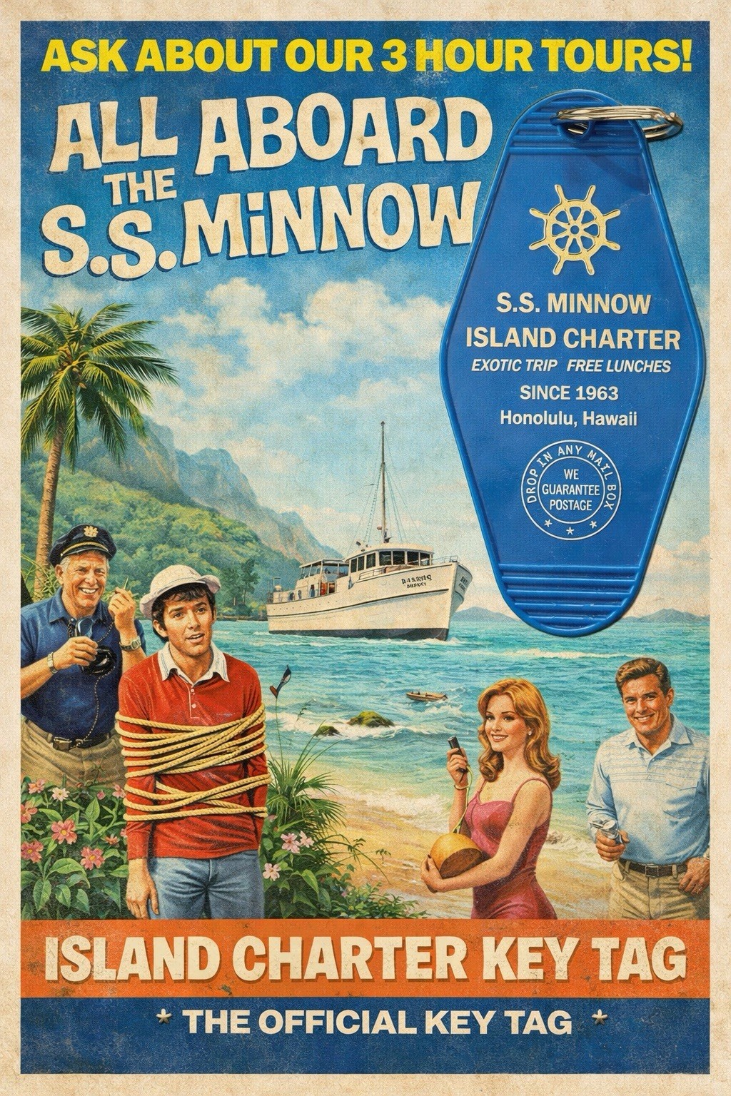 Gilligans island inspired SS minnow island charter keytag