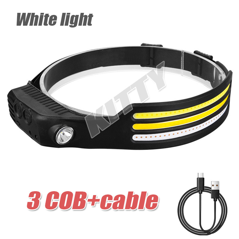 COB LED Headlamp USB Rechargeable Headlight Bar Head Band Torch Work Light 6000K