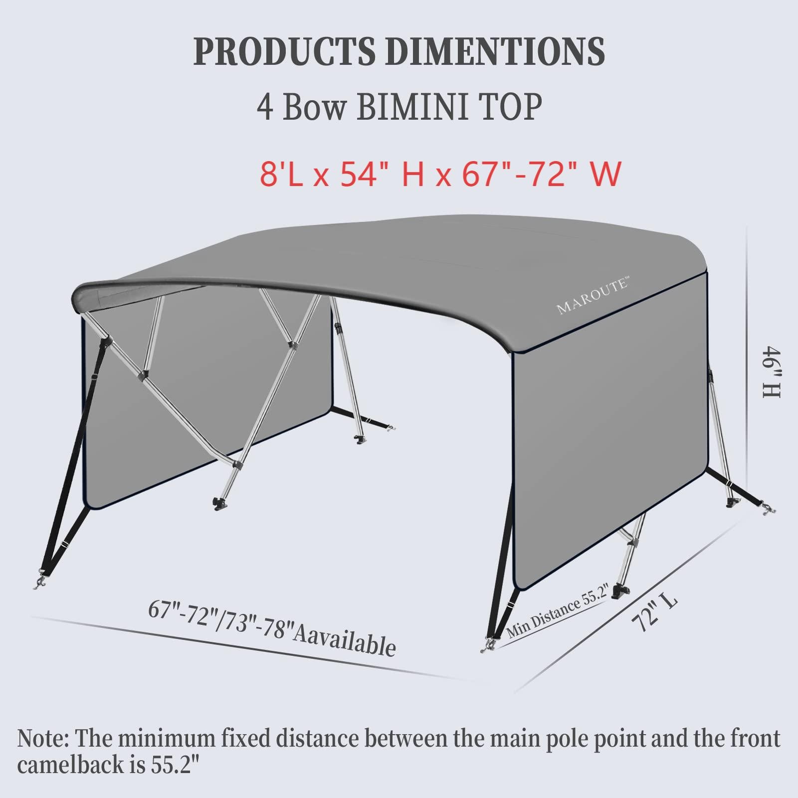 Boat Bimini Top 4 Bow Canopy Cover 8ft Long With Frame & Rear Poles & Sidewalls