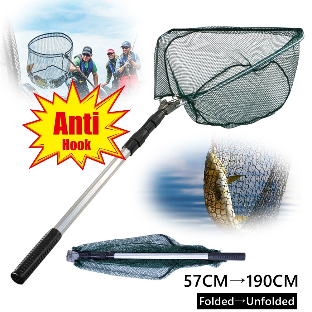 Telescopic Folding Aluminum Handle Fishing Landing Net 3 Section Extending Pole