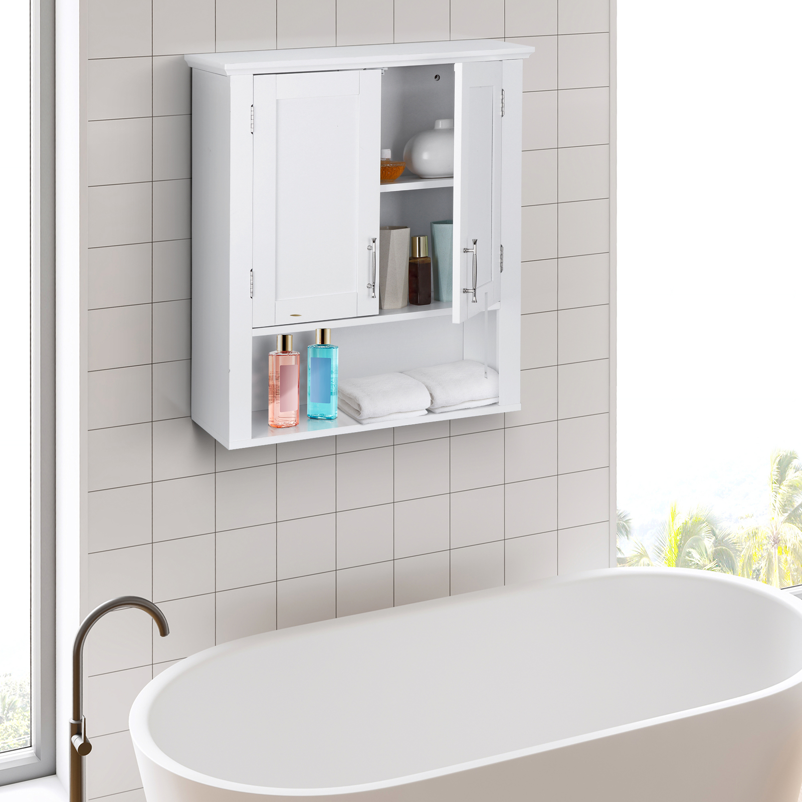 Bathroom Wall Cabinet Mounted Over Toilet Storage Space-Saving Organizing White