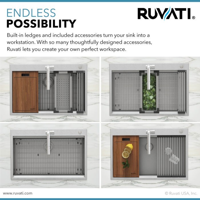 Ruvati 33 x 22 inch Workstation Topmount 16 Gauge Kitchen Sink - RVH8035