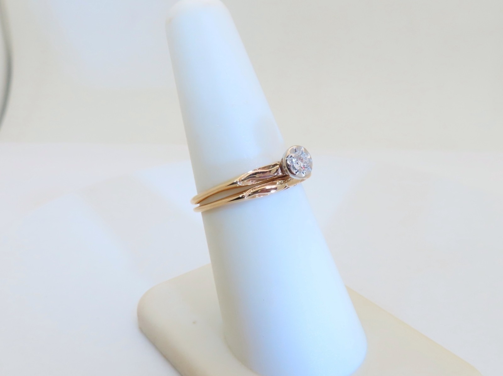 14k Gold Diamond Wedding Set Vintage Bridal Rings Natural Diamonds US 6.75 R1802