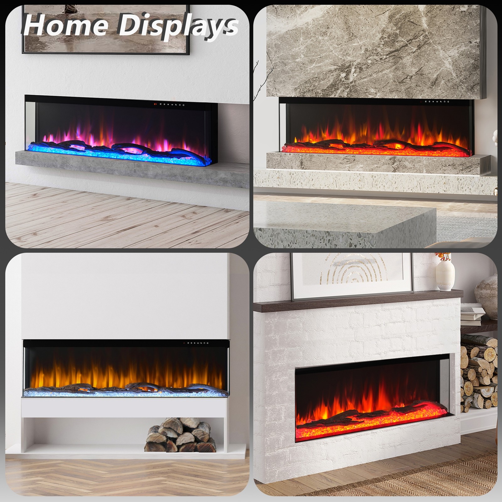 3 Sided Glass Built-in Electric Fireplace,Multi-Color Flames